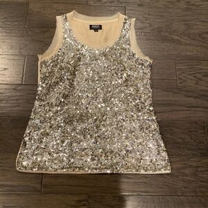 Adrianna Papell Silver Sequin Sleeveless Tank with Cream Lining